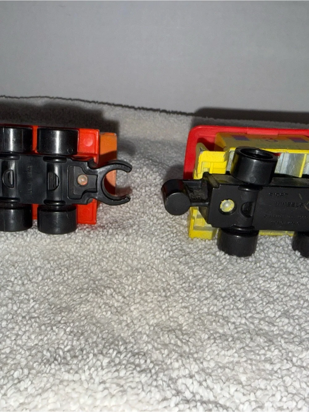 Mattel Yellow and Red Toy Train Cars with Orange Engine